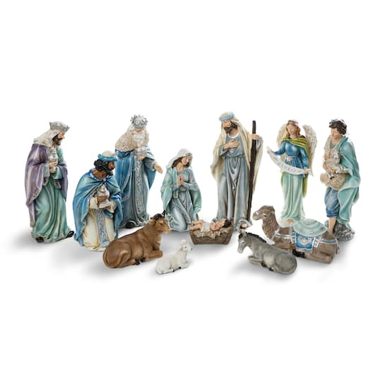 Glitzhome® Oversized Deluxe Blue Resin Nativity Figurine Set | Michaels®